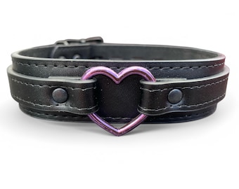 choker collar genuine leather collar  Leather  choker I 30mm Wide heart choker heart collar  fetish bondage collar o ring collar day collar