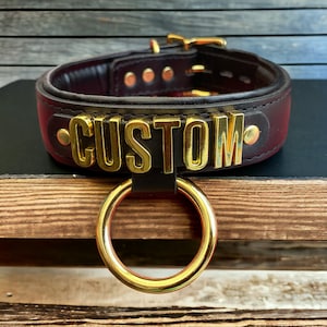 Real Leather Collar Choker with Hanging O Ring I Custom Made Collar I Padded Leather Collar 30mm wide Gold Adult Choker Handmade Nickel Free