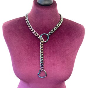 Choker Chain slip chain with Heart ring | Rainbow colour | Nickel-free alloy | choker collar slip chain with clasp | CC_H_RB