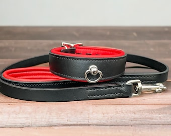 Real Leather Collar And Leash Set I Quality Padded Leather 35mm Wide  Free Padlock Custom Handmade leather choker and leash