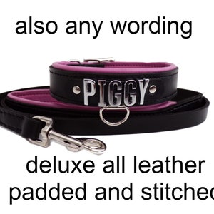 Leather Choker Collars And Leash I Choose Your Own Word | Quality Padded Leather Locking Collar 30mm Wide 20mm Letters Handmade collar leash