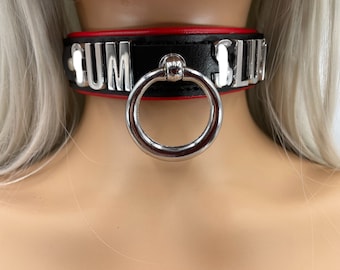 Genuine Leather Choker Collar Locking Collar I Choose Your Word I 30mm Wide 20mm Letters I Handmade Custom Leather Collar