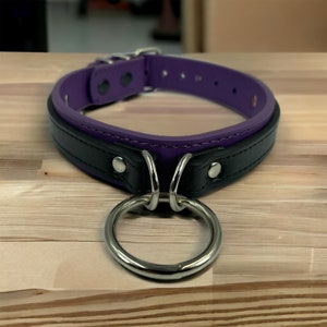 Leather Choker Collar - Vegan Leather Layered Custom Collar with 30mm O Ring, 24mm Wide - Handmade Slave Collar 5 Variations