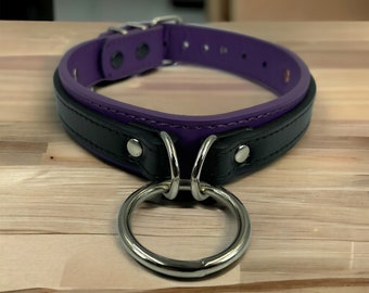 Leather Choker Collar - Vegan Leather Layered Custom Collar with 30mm O Ring, 24mm Wide - Handmade Slave Collar 5 Variations