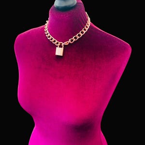 Rose Gold Tone Chain Choker day Necklace With 20mm Padlock Choker Necklace I All Sizes Custom Choker l owned day collar discreet day collar