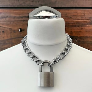 Gargantilha com corrente e cadeado em aço inoxidável 40 mm | Gargantilha com corrente e colar Punk com corrente e colarinho prateado