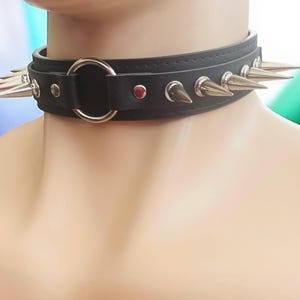 Collar choker Leather spiked Collar I Choker Collar Black Leather I 30mm Wide 30mm Centre O Ring I Handmade Locking  Spiked Choker punk goth