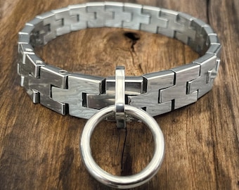 Chain-link adjustable BDSM Silver Stainless Steel collar, locking collar, bondage collar, bondage gear, O ring, BDSM play, bondage play ssc3