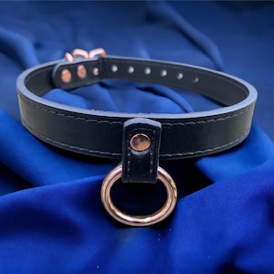 Black Leather Day Collar Choker With Centre O Ring | Owned Collar Owned Choker Vegan Leather Handmade Rose Gold Choker 20mm wide