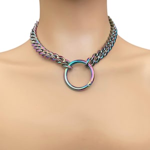 Day collar Iridescent Rainbow Chain Choker Necklace With o ring Choker Necklace I  Custom Choker  owned day collar discreet o ring necklace