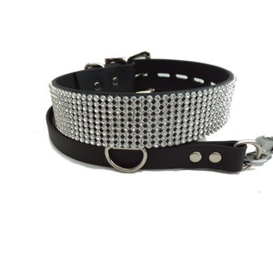 Real Diamanté Mesh 30mm Wide Leather or Vegan Choker Lockable Collar With D Ring I Handmade | Optional Matching Lead