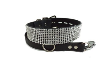 Real Leather collar With Rhinestone Trim l Princess Collar Choker l Fashion Leather With Rhinestones l Bling Leather Choker Collar