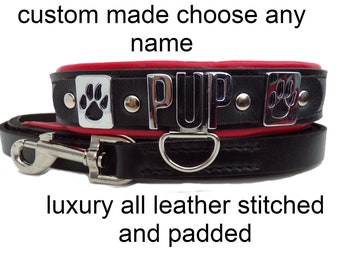 Pup Petplay Custom Locking Choker Collars And Leash Set I Choose Any Word I Quality Padded Leather 30mm Wide Handmade Ware New Style