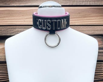 Genuine leather collar I Choose Your Words I 50mm Wide 30mm Letters Quality Handmade leather Choker Collar I Custom Collar 40mm o ring 5040