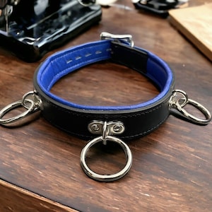 Real Leather Collar I Quality Padded Choker Collar I 30mm Wide With 3 x 30mm O Ring Leather choker  I Handmade Custom Red Blue Pink Collar