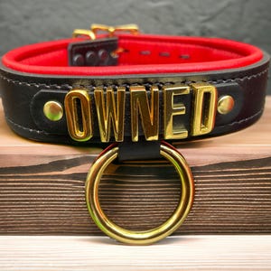 Leather Collar With Hanging O Ring 35mm  Custom Handmade Padded Collar 30mm wide Ownership Chocker I Rose Gold or Gold Hardware owned collar