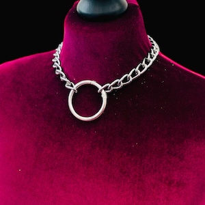 choker chain Day Collar With O Ring I Chain Choker Collar Silver Link o ring collar l owned collar choker 40mm o ring