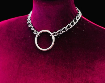choker chain Day Collar With O Ring I Chain Choker Collar Silver Link o ring collar l owned collar choker 40mm o ring