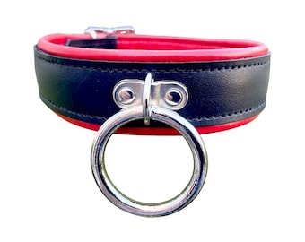 BDSM Leather Choker I Choker Collar Black Padded & Stitched Leather I 35mm O Ring Locking Collar Handmade leather collar sub choker