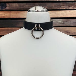 Leather choker Collar  Stitched Leather I 35mm O Ring Locking Collar Handmade Jewelry Vegan Plus Size collar faux leather unisex collar