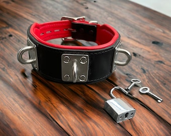 choker läderhalsband 50 mm brett läderchokertillbehör, äkta vadderat läder 3 x rostfria stålplattor läderchoker I specialanpassat halsband handgjort
