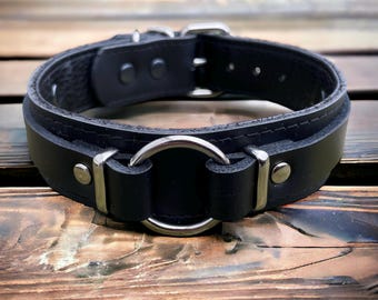 Genuine leather choker with o ring l real leather collar hand made owned l layered o ring collar unique design unisex collar