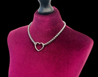heart  chain choker | Heart Necklace | Heart Choker Necklace | Nickel Free solid stainless steel | Heart Chain choker collar day collar