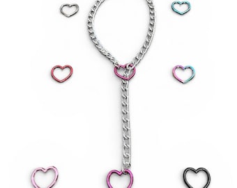 Slip chain choker | Pink Heart Choker Necklace  high quality solid stainless steel Heart Chain heart  choker sub necklace