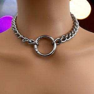 Discrete Chain Day Collar With O Ring | Chain Choker Collar Choker Chain Collar Silver Links o ring collar o ring choker owned collar
