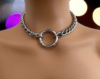 Discrete Chain Day Collar With O Ring | Chain Choker Collar Choker Chain Collar Silver Links o ring collar o ring choker owned collar