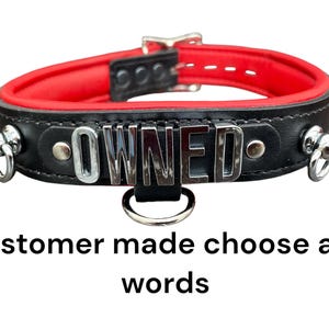 Custom Leather Collar Locking Choker I Choose Your Own Word I Quality Leather Gear I 30mm Wide 20mm Letters Red Black Pink Leather Padding