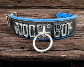 Good Boy Collar l Genuine leather collar I Choose Your Words I 50mm Wide 30mm Letters Quality Handmade leather Choker Collar I Custom Collar