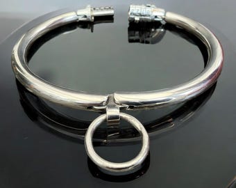 BDSM Silver Stainless Steel collar, eternity collar, combination locking collar, bondage collar, bondage gear, O ring, BDSM play, ssc2