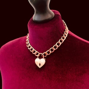 Rose Gold Tone Chain Choker Necklace With Heart Padlock Choker Necklace I All Sizes Custom Choker l owned day collar discreet day collar