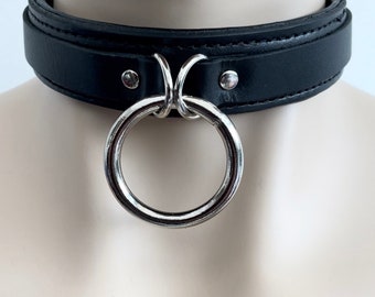 Leather Choker Collar Black I Quality Padded Stitched Layered Leather Lockable Collar Necklace 35mm Ring Handmade Red Jewelry Men or Women