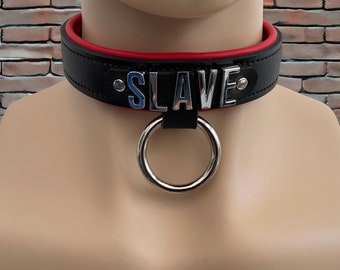 Slave Collar Real Leather Fetish Bondage Collar 30mm Wide 35mm O Ring Padded Leather Sub Collar Any Wording