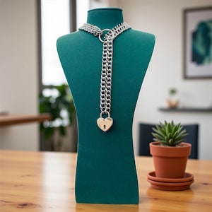 Slip chain choker with heart padlock | Necklace | Choker Necklace | Nickel Free steel o ring Double Chain necklace choker collar dcscp