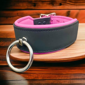 Genuine leather choker  Choose Your Word I 50mm Wide 40mm stainless steel ring l choker collar padded leather collar handmade leather collar