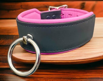 Genuine leather choker  Choose Your Word I 50mm Wide 40mm stainless steel ring l choker collar padded leather collar handmade leather collar
