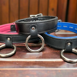 Leather r Collar I Black Padded Stitched Leather 35mm  hanging O Ring Locking Collar I Handmade Custom Leather Collar leather choker