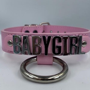 Leather Choker Baby Girl Collar  I Custom Made Faux Leather Collar 24mm Wide 20mm Chrome Letters I 35mm O Ring Handmade