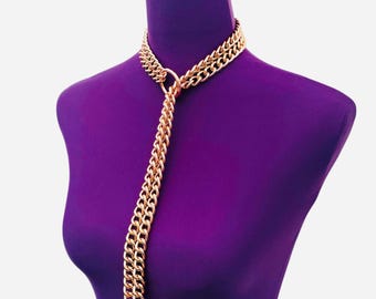 Slip chain choker | Necklace | Choker Necklace | Nickel Free rose gold light alloy o ring Double Chain necklace choker collar drgcc