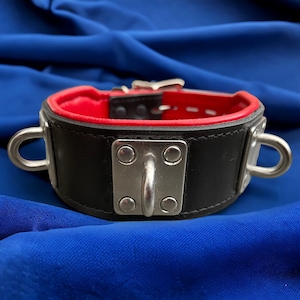 Genuine Leather Collar 50mm Wide leather Choker Gear I Real Padded Leather 3 x stainless steel plates leather choker