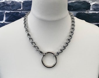 Discrete Chain Day Collar With O Ring I Chain Choker Collar Silver Link