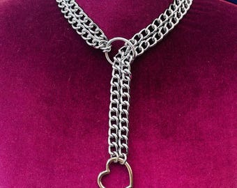 Slip chain choker | Necklace | Choker Necklace | Nickel Free steel o ring Double Chain necklace choker collar heart slip chain choker dcsc