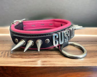 Spiked  Leather Collar Choker Hanging O Ring  I Custom Made Collar  Padded Leather Collar 30mm wide personalised Genuine Leather Choker