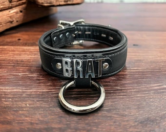 Real Leather Collar Choker with Hanging O Ring  I Custom Made Collar I Padded Leather Collar 30mm wide Genuine Leather Brat Collar Handmade