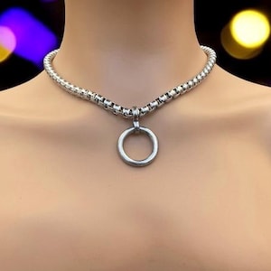 Discrete Day Collar With O Ring | box Chain Choker Collar |  O ring choker l day necklace with o ring l day chain necklace   ssorn
