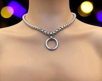 Discrete Day Collar With O Ring | box Chain Choker Collar |  O ring choker l day necklace with o ring l day chain necklace   ssorn