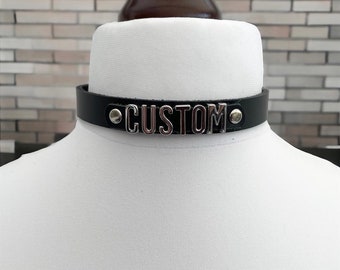 Genuine Leather Choker Collar | Personalized Jewelry I Custom Name I 16mm custom made Leather Collar Polished Chrome Letters gift her him